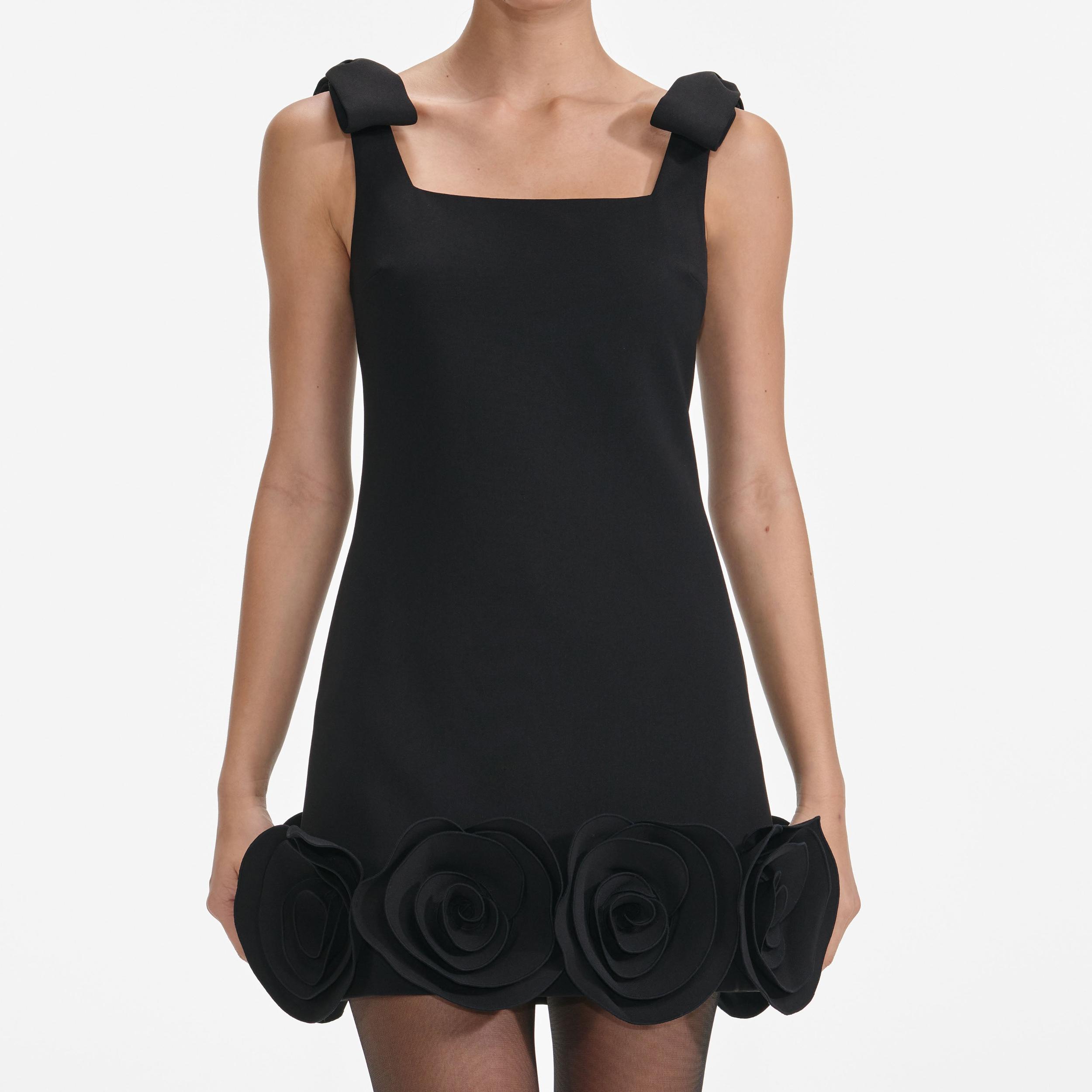 Black Crepe 3D Flower Mini Dress Product Image