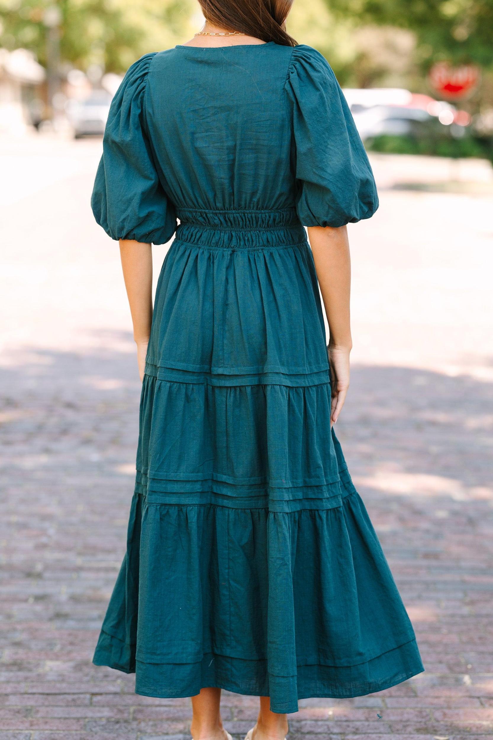 It's All For You Teal Green Tiered Midi Dress Female Product Image