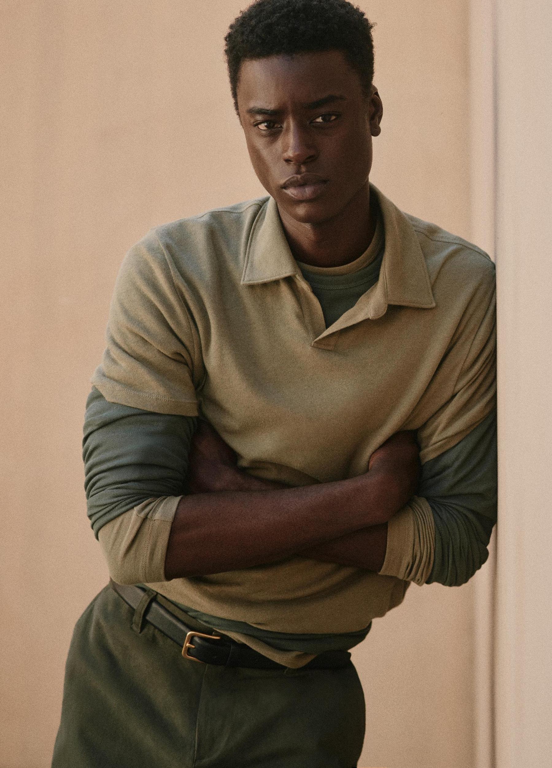 Cotton Johnny-Collar Polo Shirt Product Image