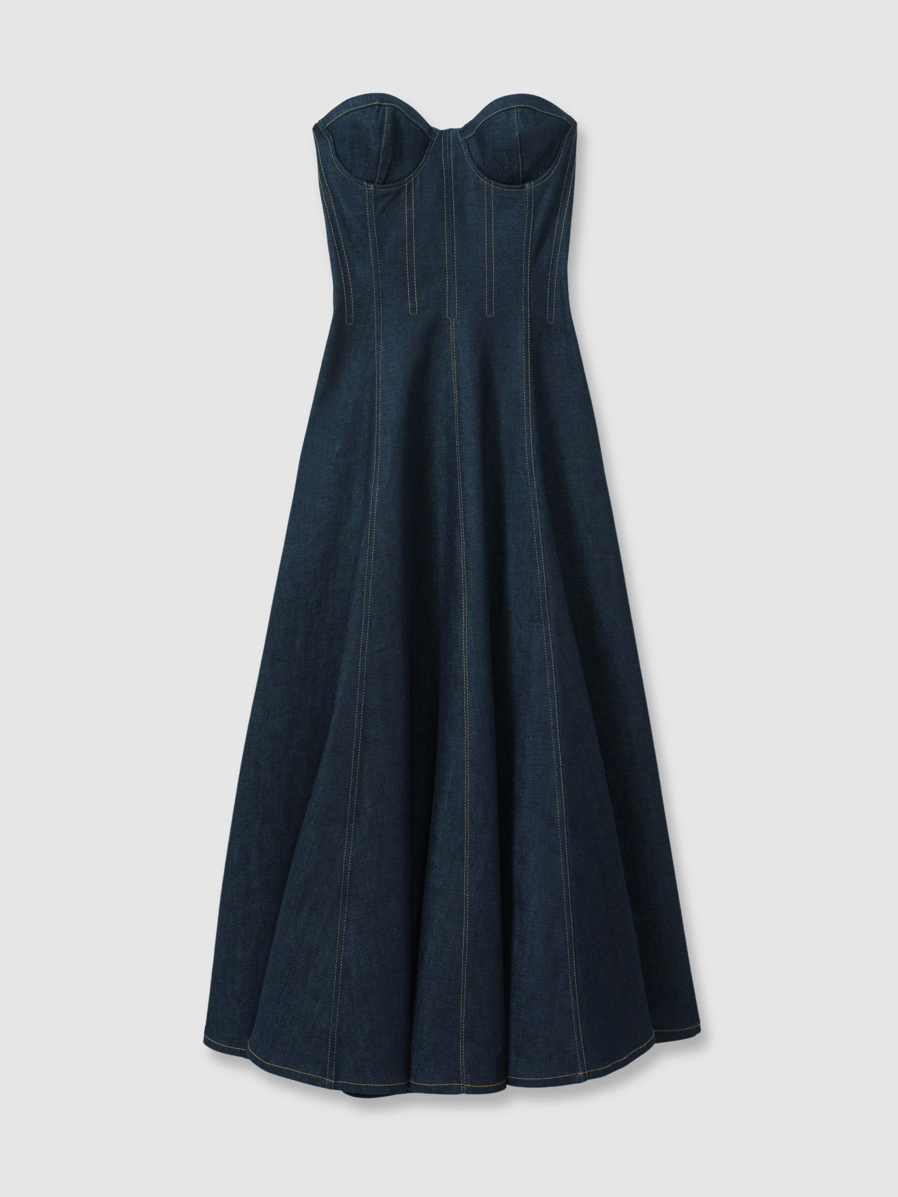 Atelier Strapless Denim Midi Dress in Blue Product Image