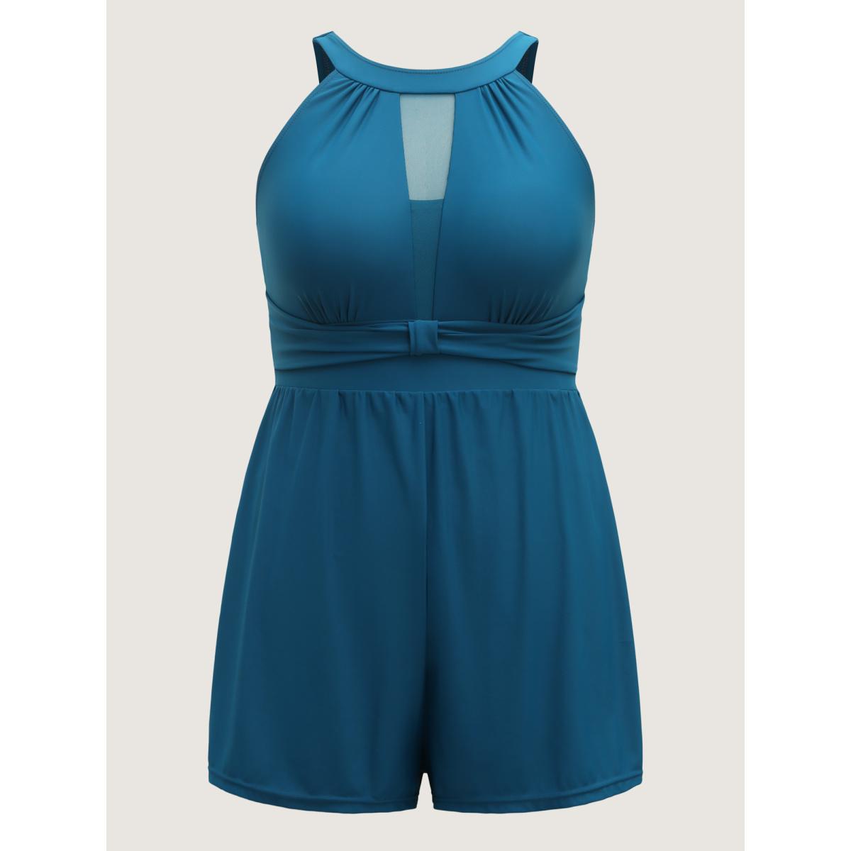 Plus Size Sheer Cut-Out Collar One-Piece Swimsuit Women's Swimwear Cyan Resort See through Curve Bathing Suits High stretch One Pieces BloomChic 18-20/2X Product Image