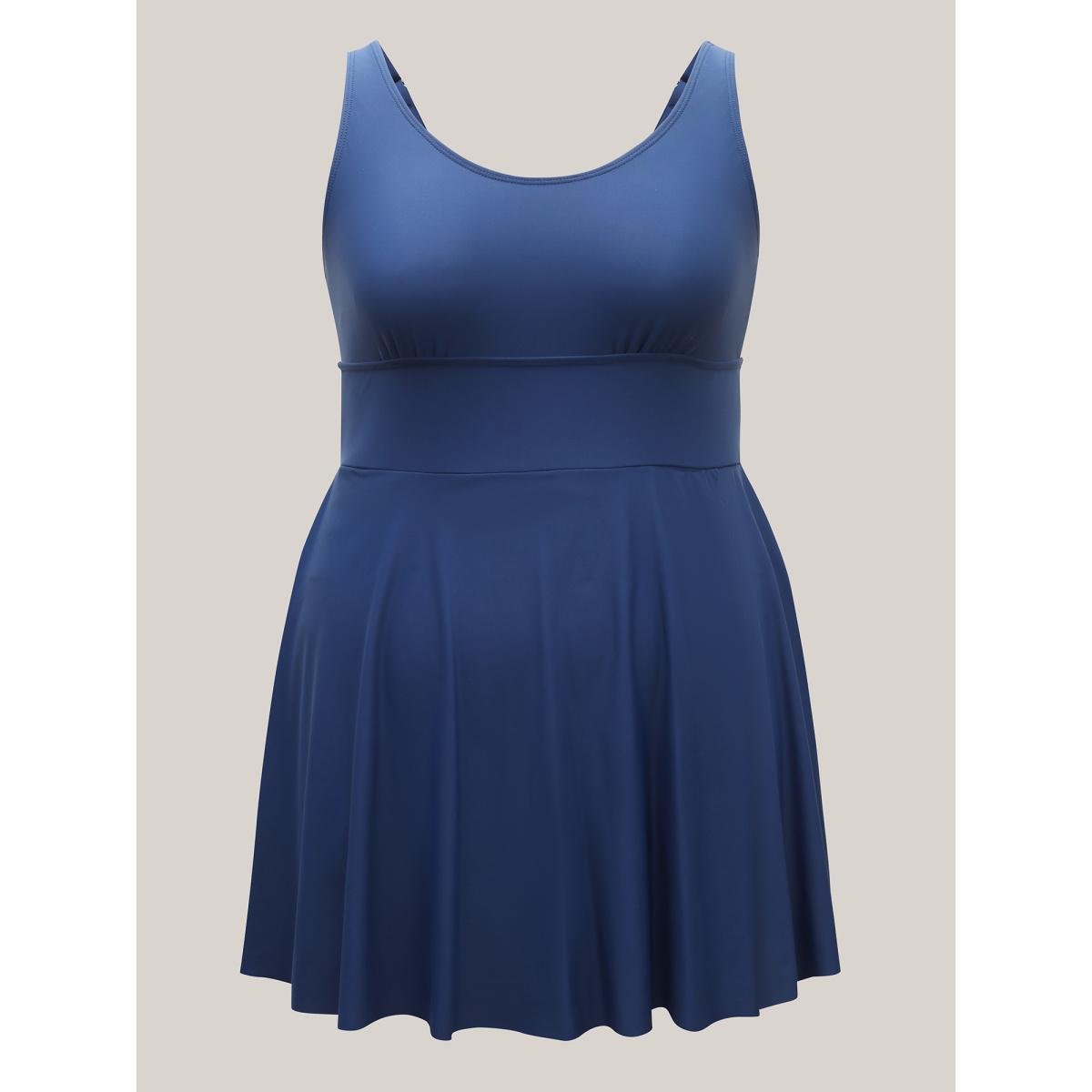 Plus Size Anti-Float Ties Split Swim Dress Women's Swimwear Stone Resort Bodycon U-neck High stretch Curve Swim Dresses BloomChic 26/4X Product Image