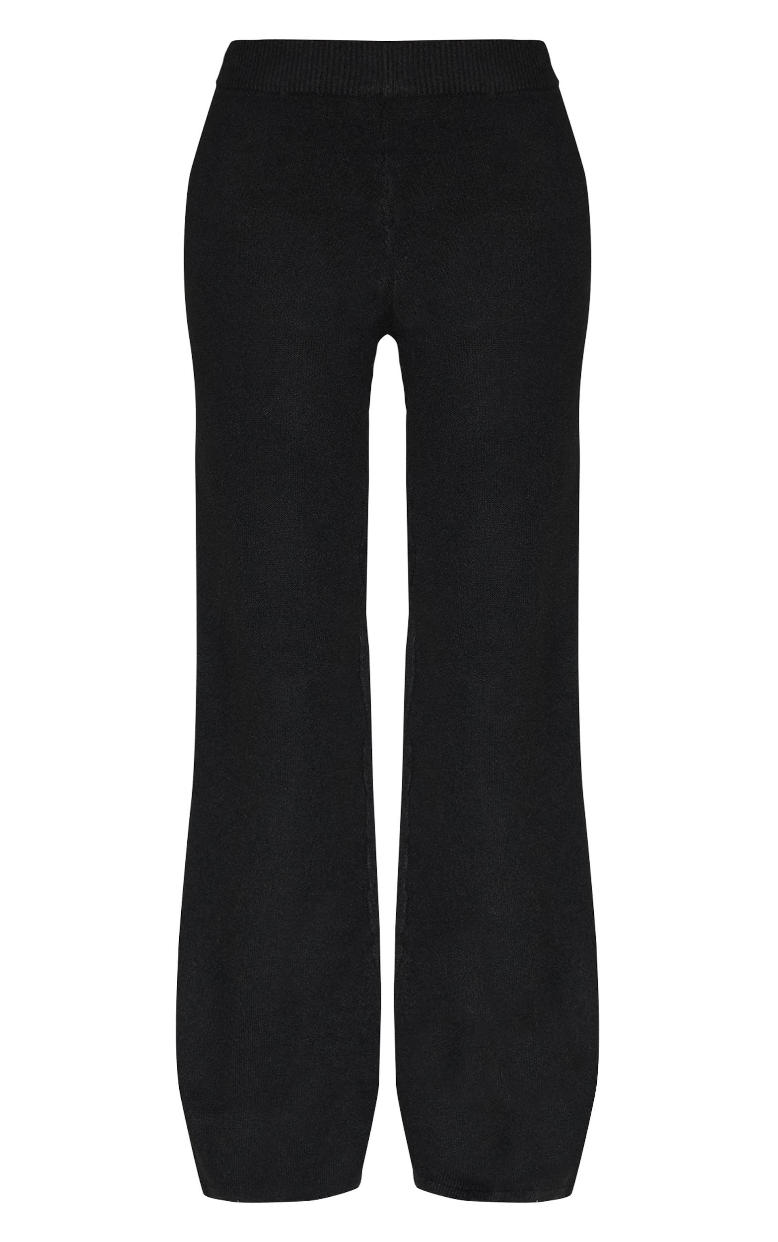Black Soft Knit Wide Leg Pants Product Image