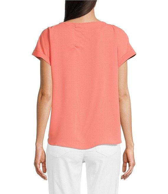 Jones New York Crew Neck Short Sleeve Button Detail Blouse Product Image