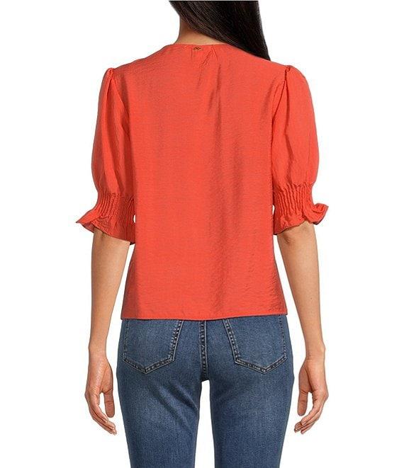 Sam Edelman Marlie V-Neck Short Sleeve Pleated Blouse Product Image