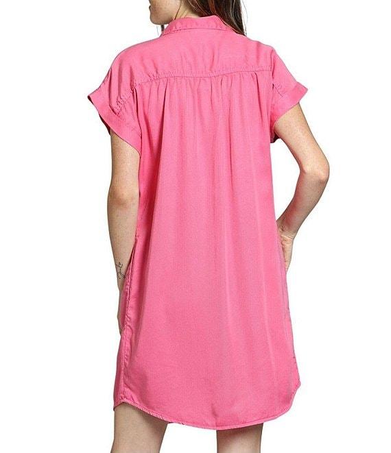APNY Woven V-Neck Short Sleeve Button Front Shirt Dress Product Image