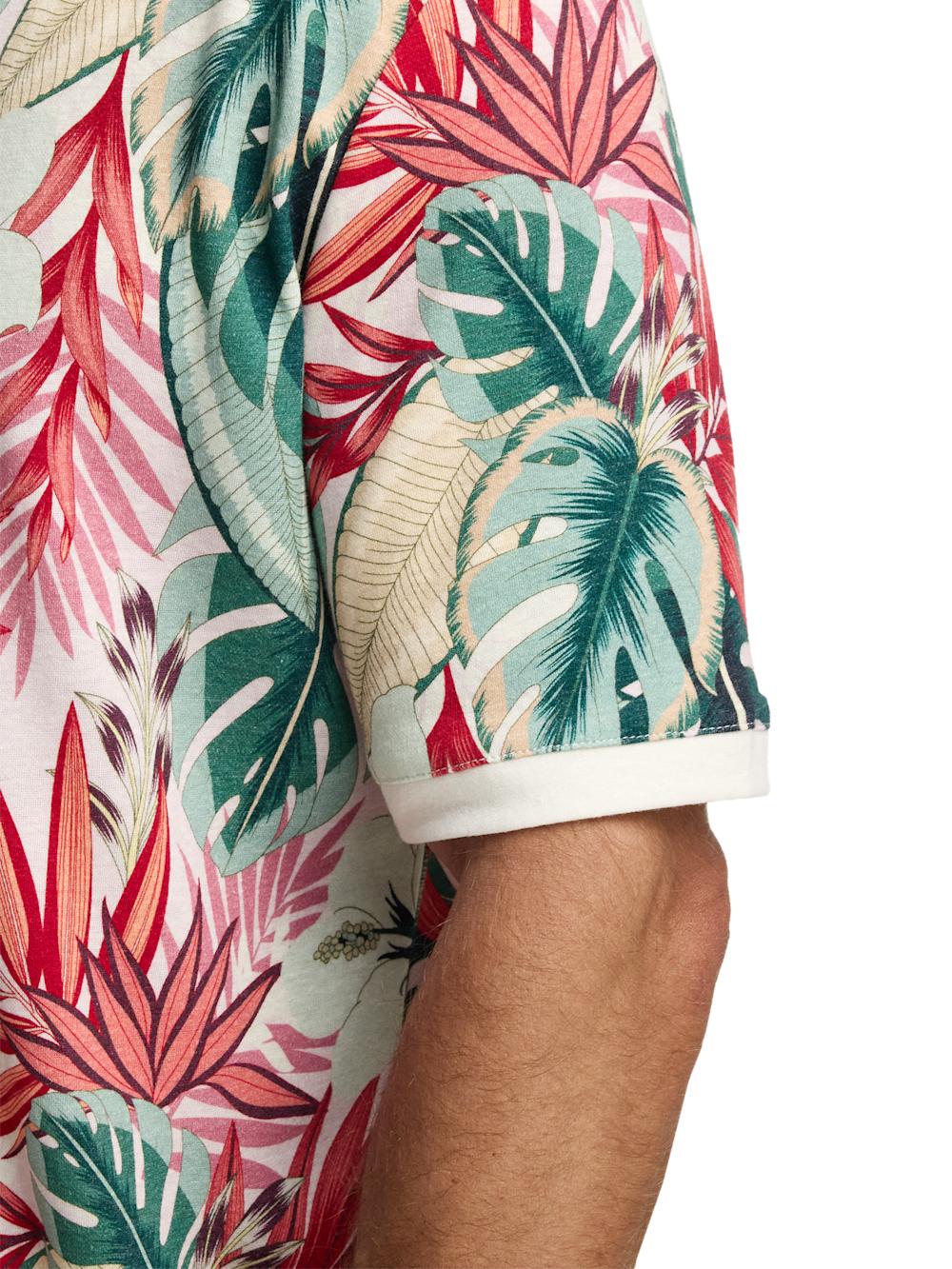 Linen Blend Full Button Front Camp Collar - Pink Multi Product Image