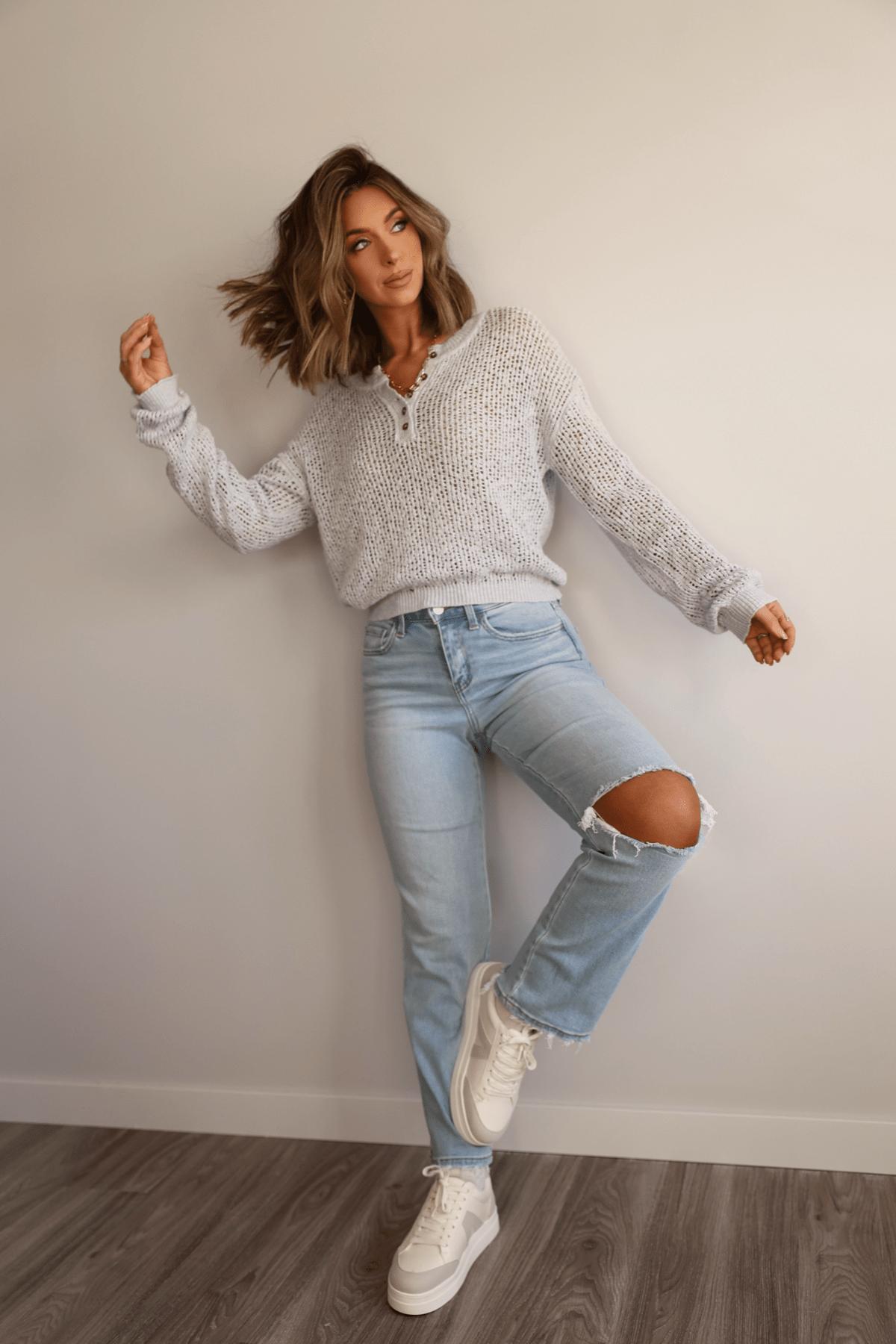 Light Wash Distressed Crop Straight Leg Jeans - FINAL SALE Product Image