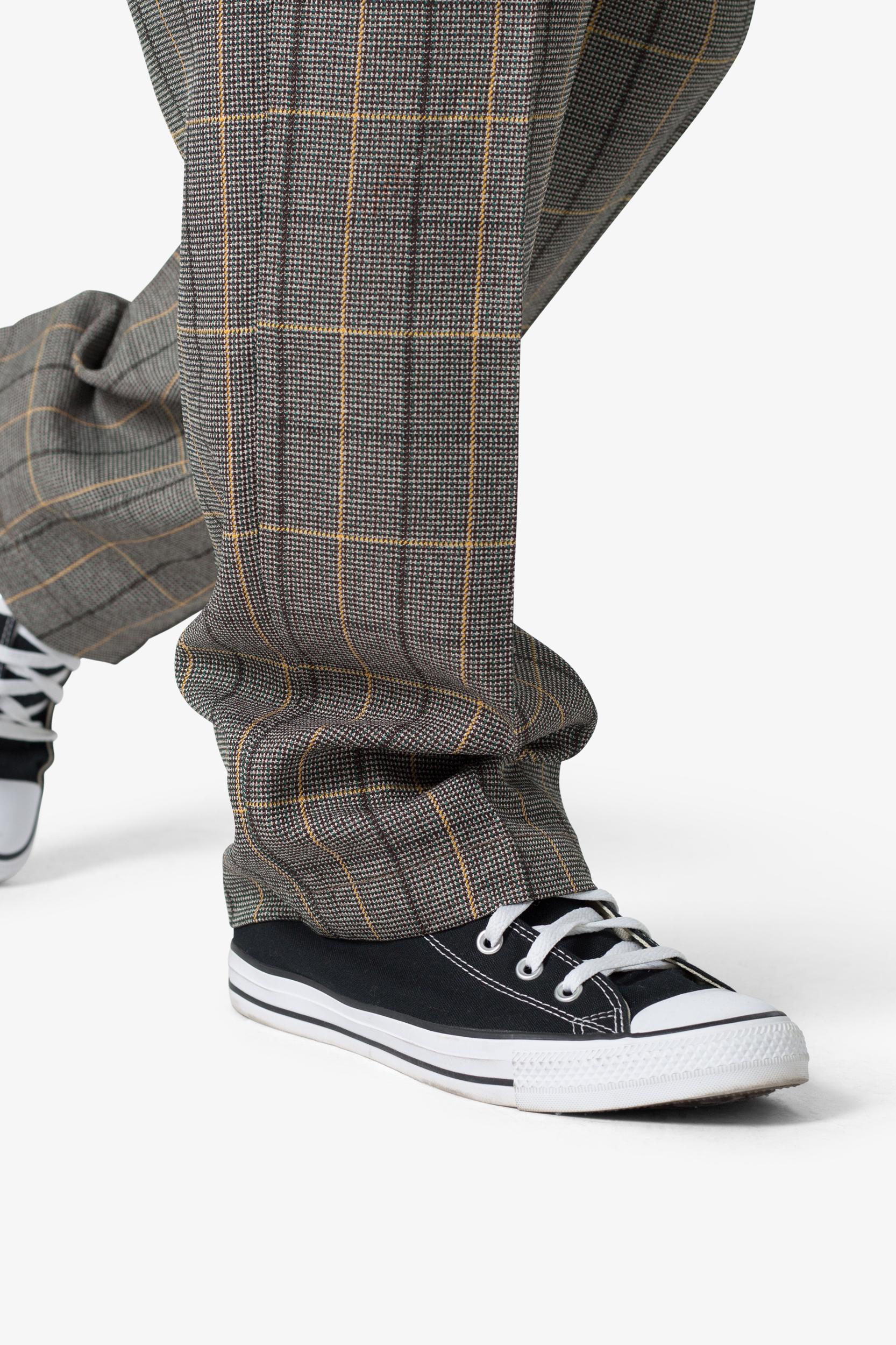 Pleated Plaid Trousers - Light Brown/Cream Product Image