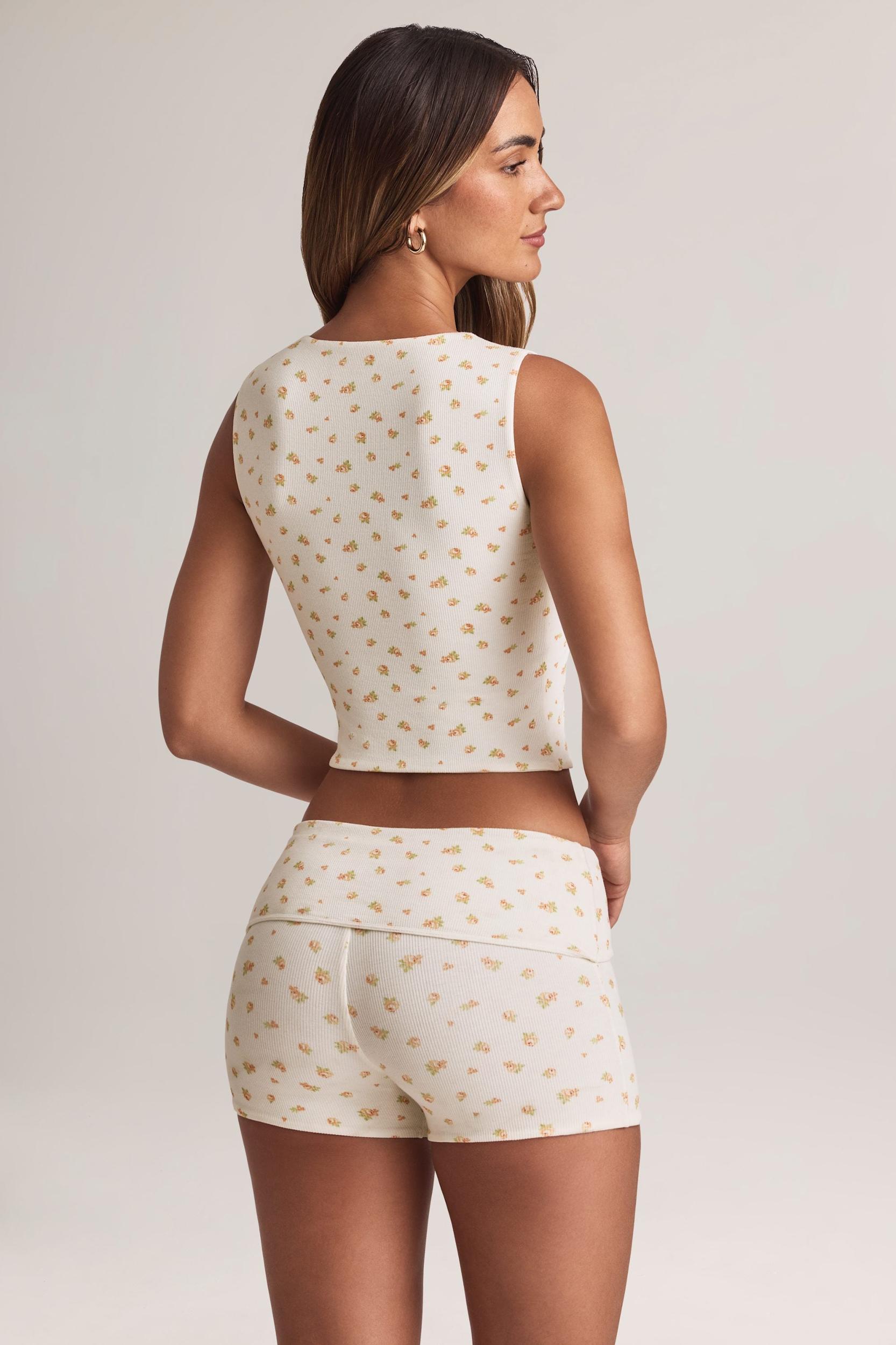 Modal Ribbed Button-Up Vest Top in Floral Print Product Image