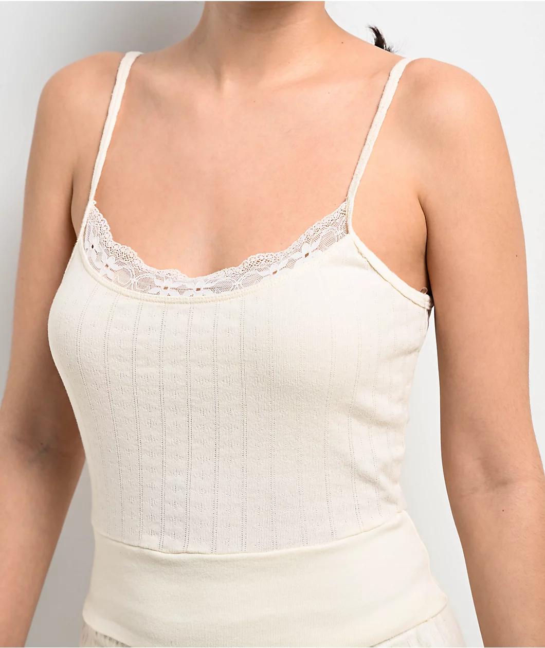 Spicychix Pointelle Cream Crop Tank Top Product Image