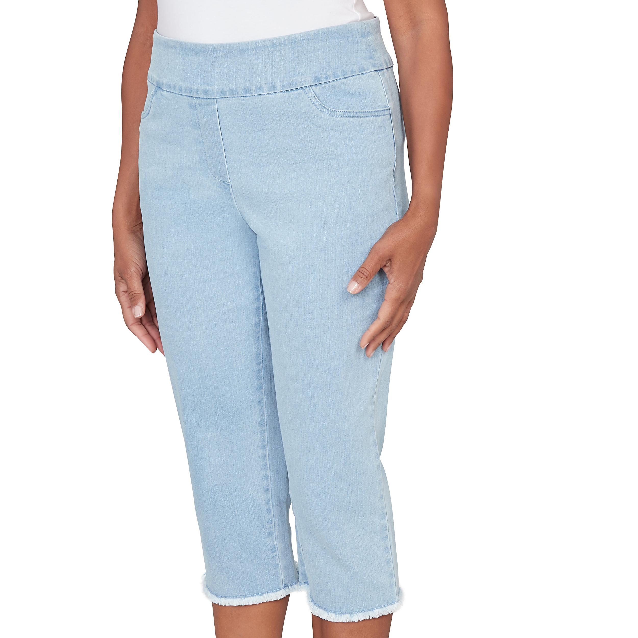 Alfred Dunner Super Stretch Denim Fringe Capri Pant- Petite Product Image