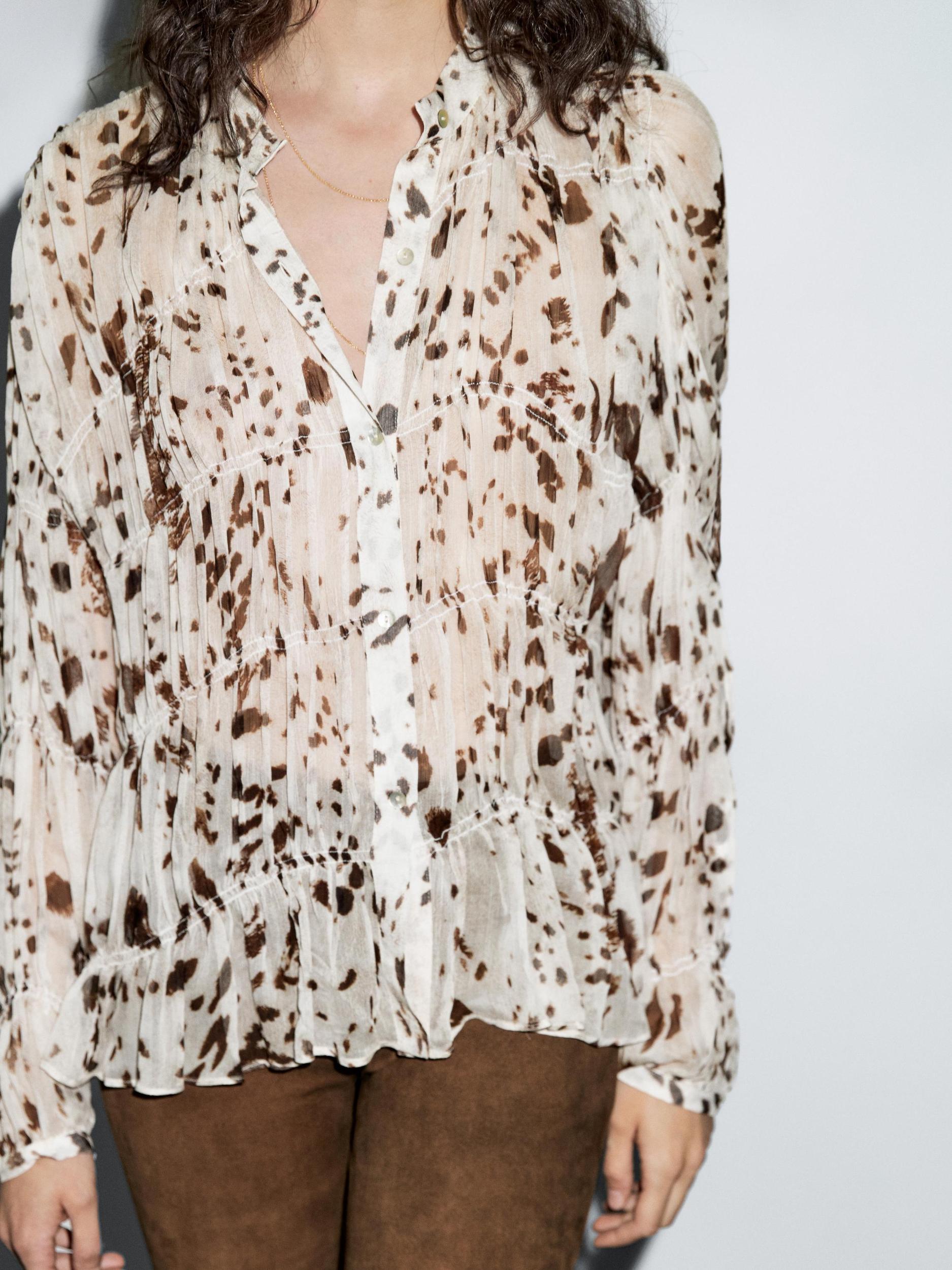 Animal print shirt with gathered detail Product Image