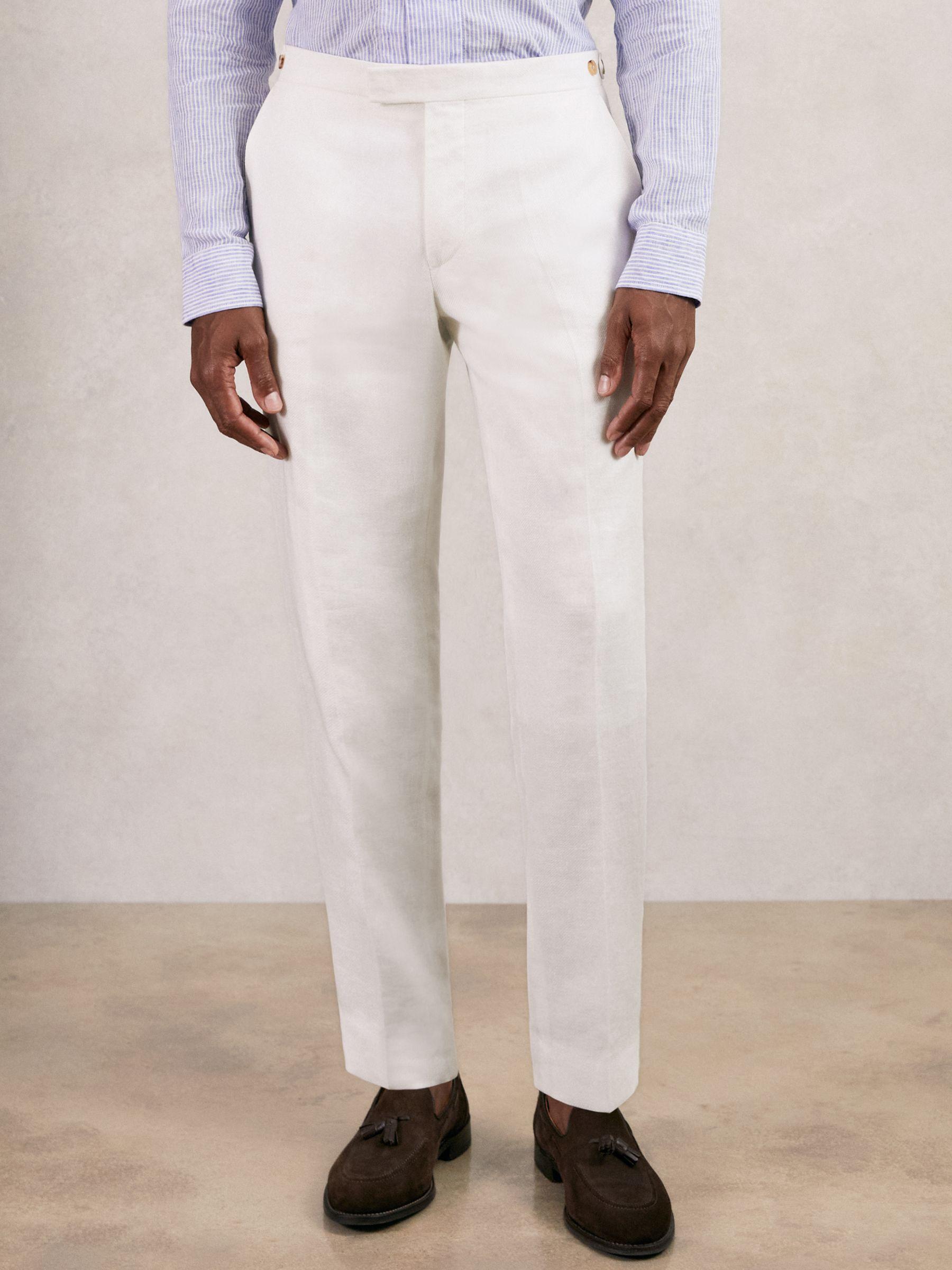 Slim Fit Lyocell Linen Suit Trousers in White Product Image