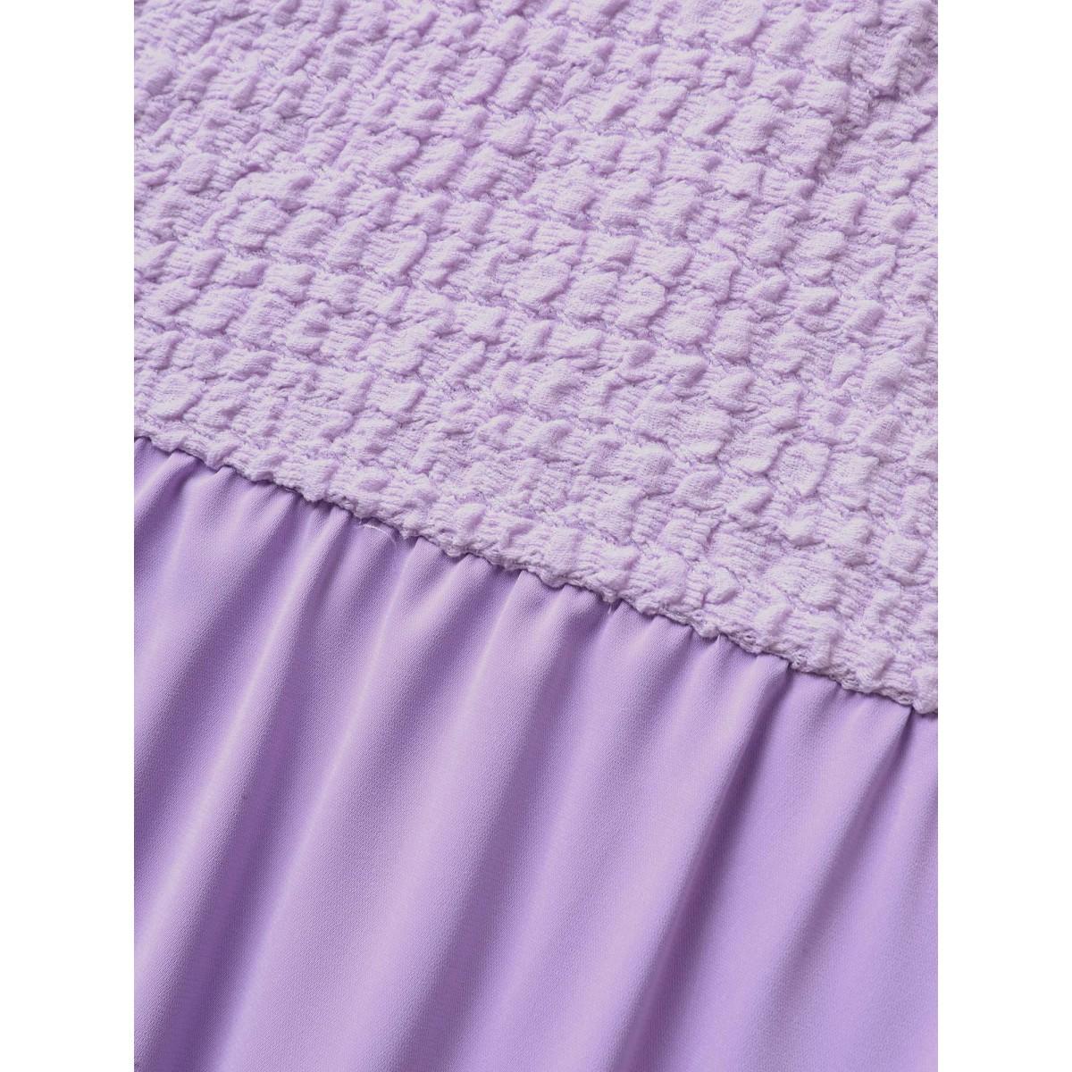 Plus Size V Neck Solid Textured Patchwork Midi Dress Lilac Women Casual Texture V-neck Short sleeve Curvy BloomChic 22-24/3X Product Image