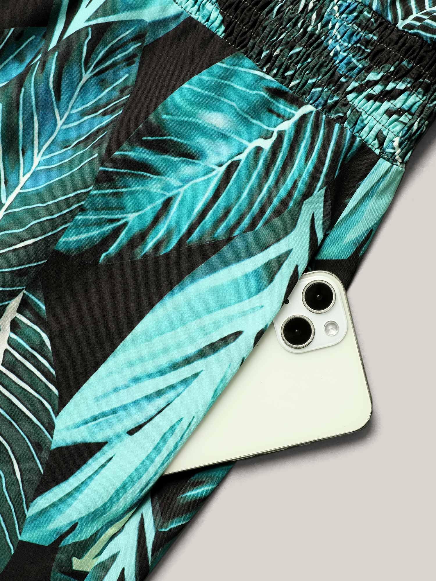 Tropical Print Waist-Cinched Pockets Jumpsuit Female Product Image