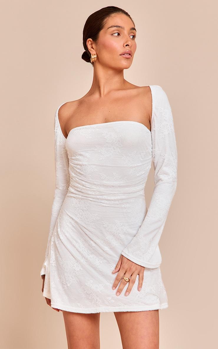 Petite White Lace Long Sleeve Dress Product Image
