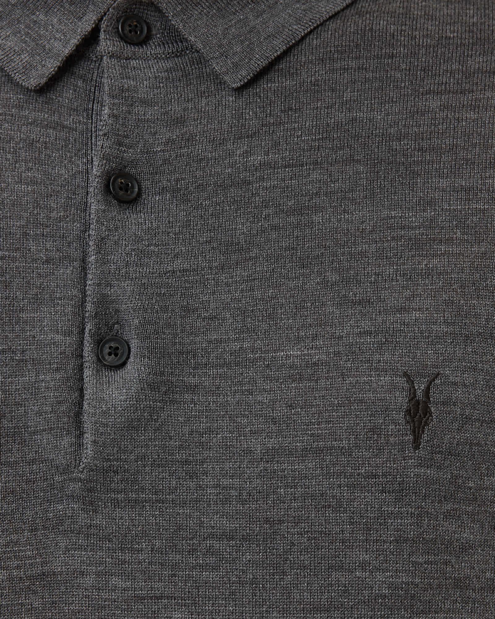 Mode Merino Long Sleeve Ramskull Polo Shirt MONUMENT GREY | ALLSAINTS US Product Image