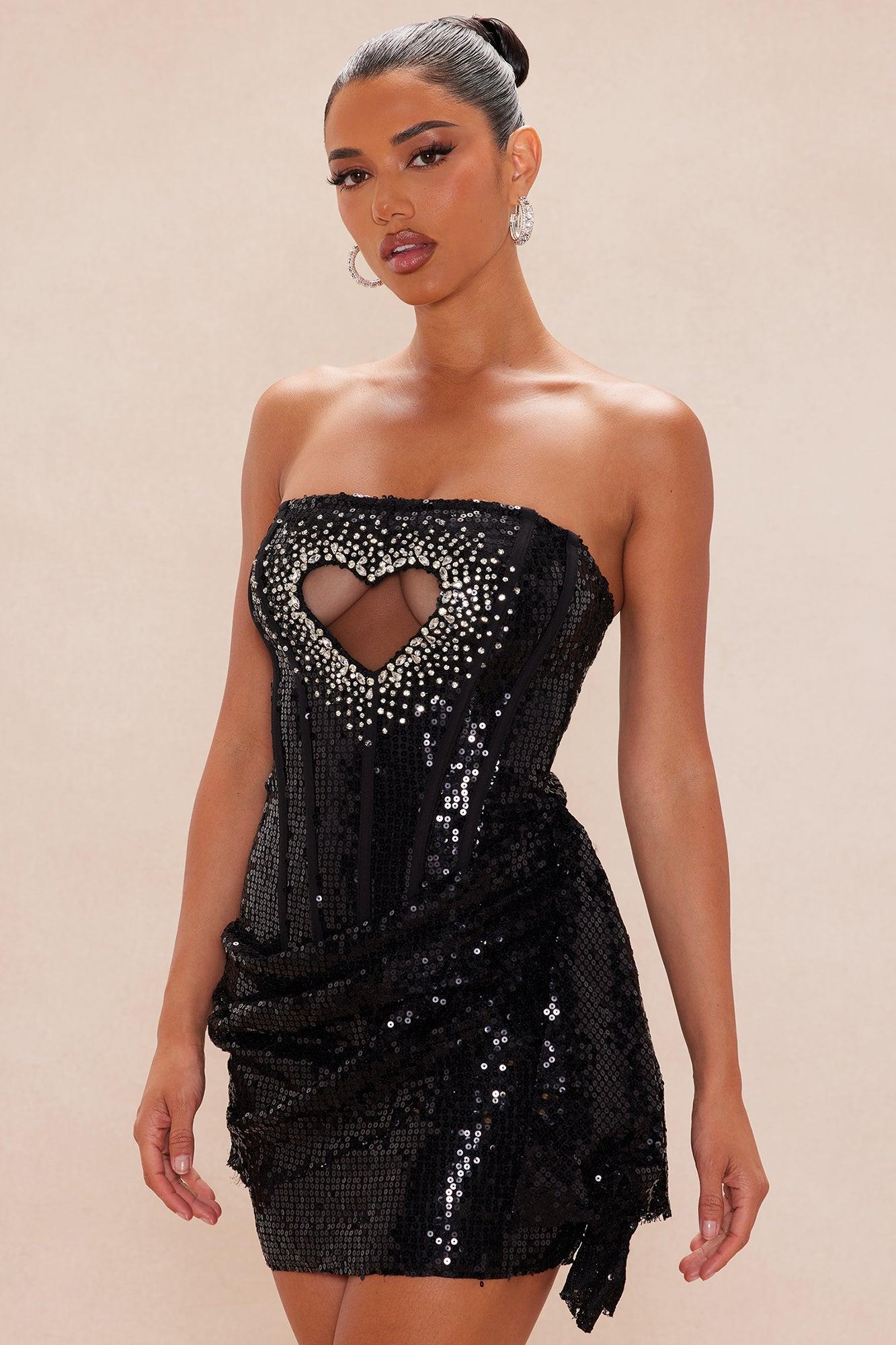 Sabrina Embellished Mini Dress - Black Product Image