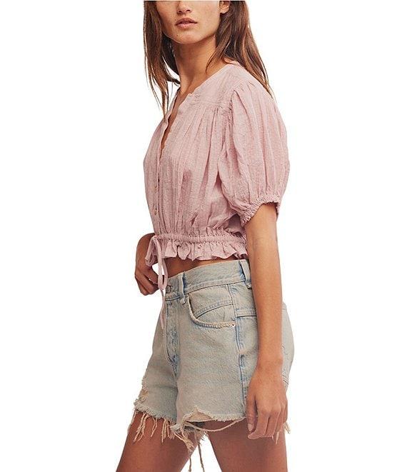 Free People Little Cloud Split Neck Short Puff Sleeve Shirt Product Image
