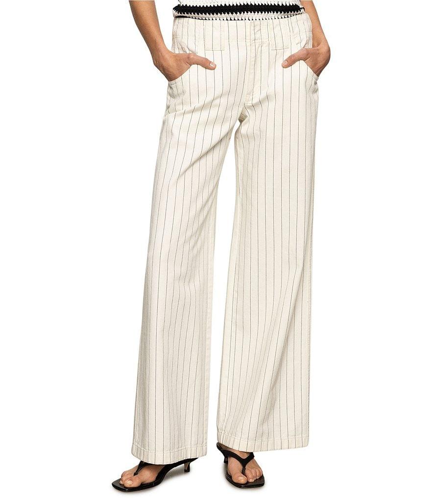 Sanctuary Arden Pinstripe Cotton Twill Wide Leg Pants Product Image