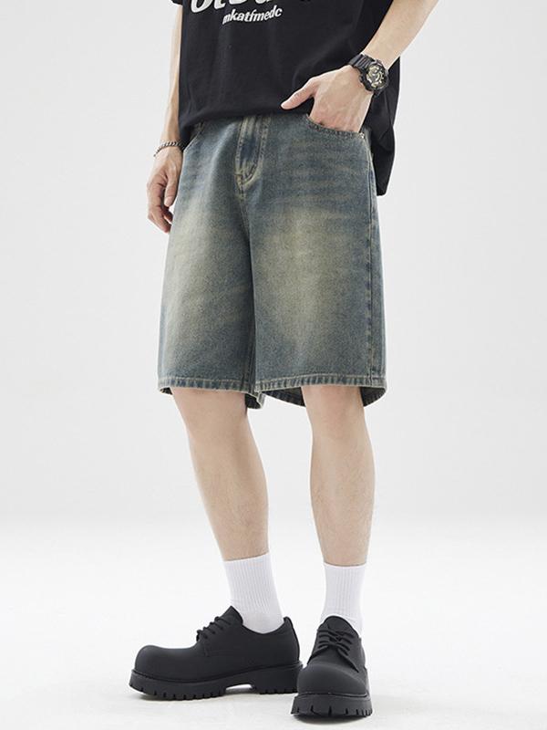 Men's Vintage Washed Loose Denim Shorts Product Image