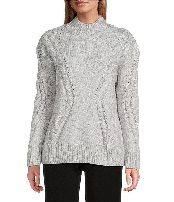 Investments Petite Rain Forest Long Sleeve Mock Neck Pullover Sweater Product Image