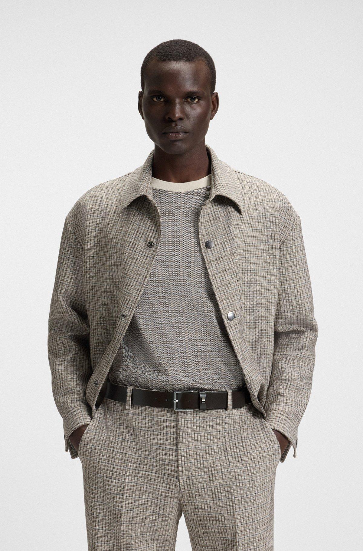 Italian-leather belt with signature-stripe keeper trim Product Image