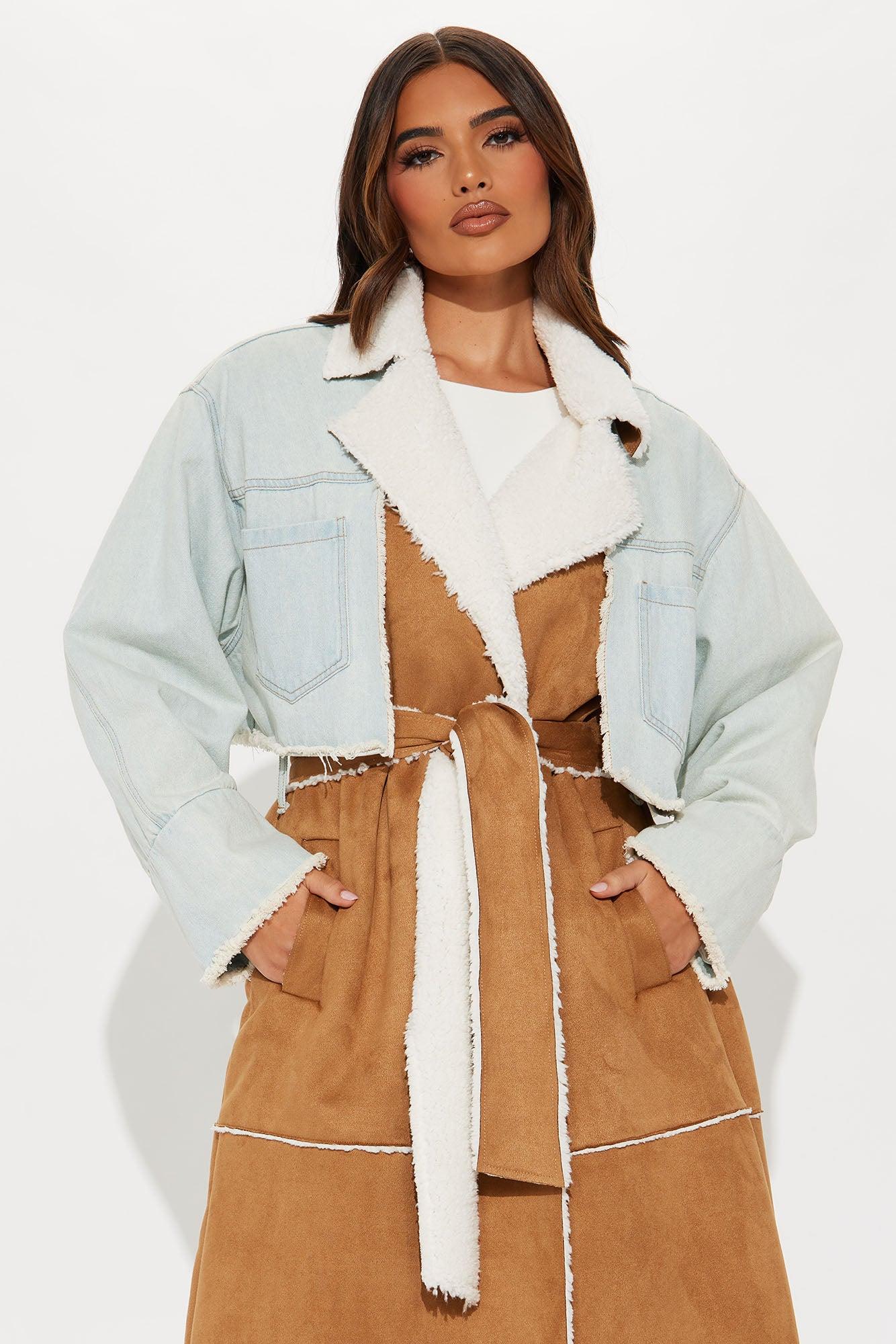 Get Your Karma Mixed Denim Trench Coat - Camel/combo Product Image