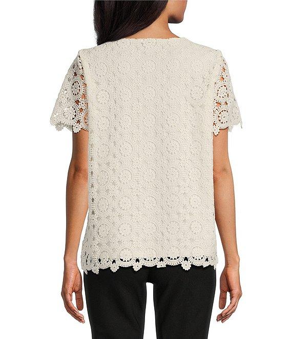 Jones New York Medallion Lace Short Sleeve Tee Product Image