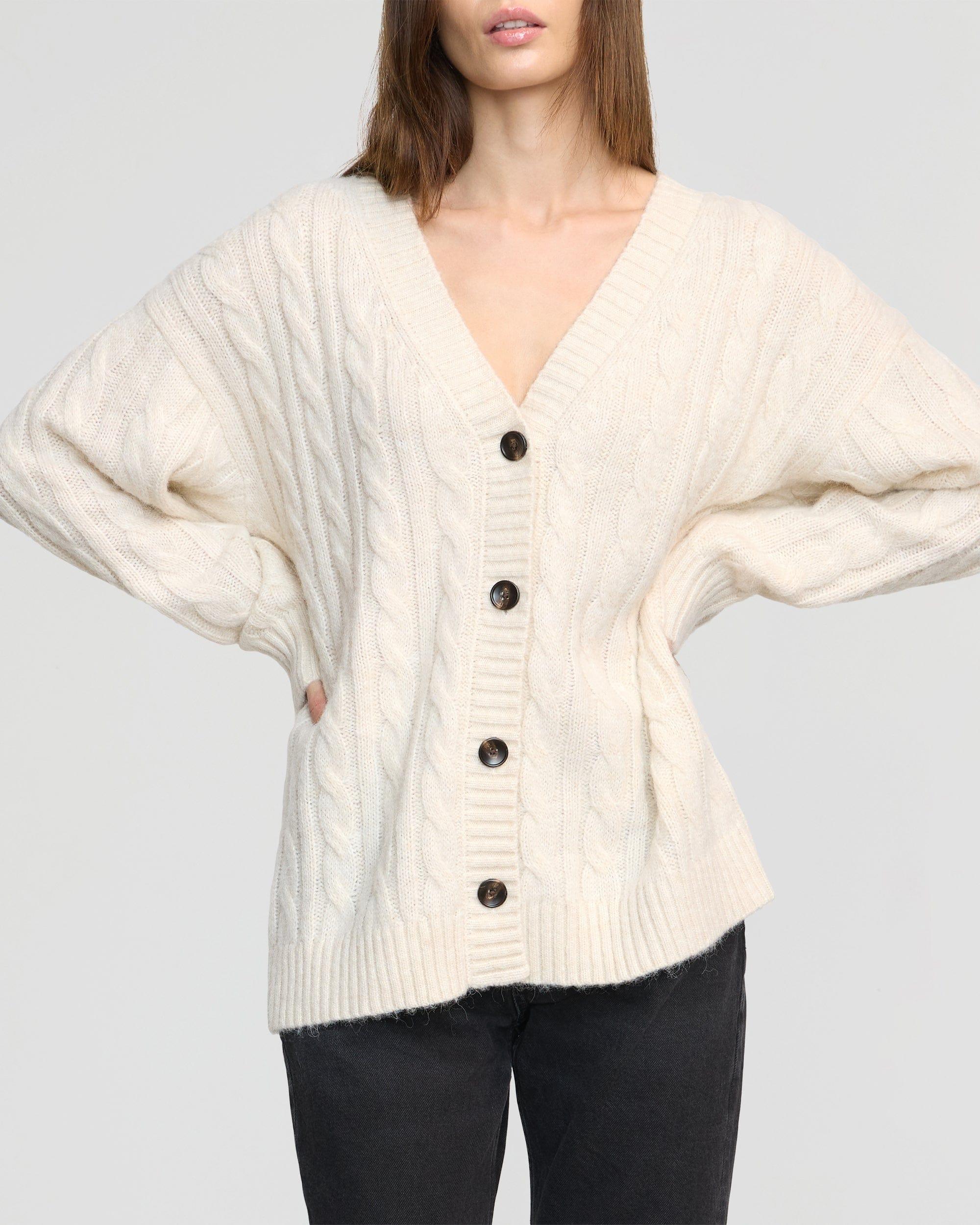 Hikari Asymmetric Cable Knit Cardigan Product Image