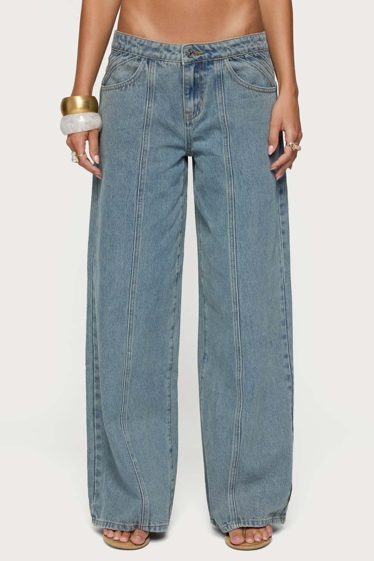 Stitch & Pleat Low Rise Baggy Jeans Product Image