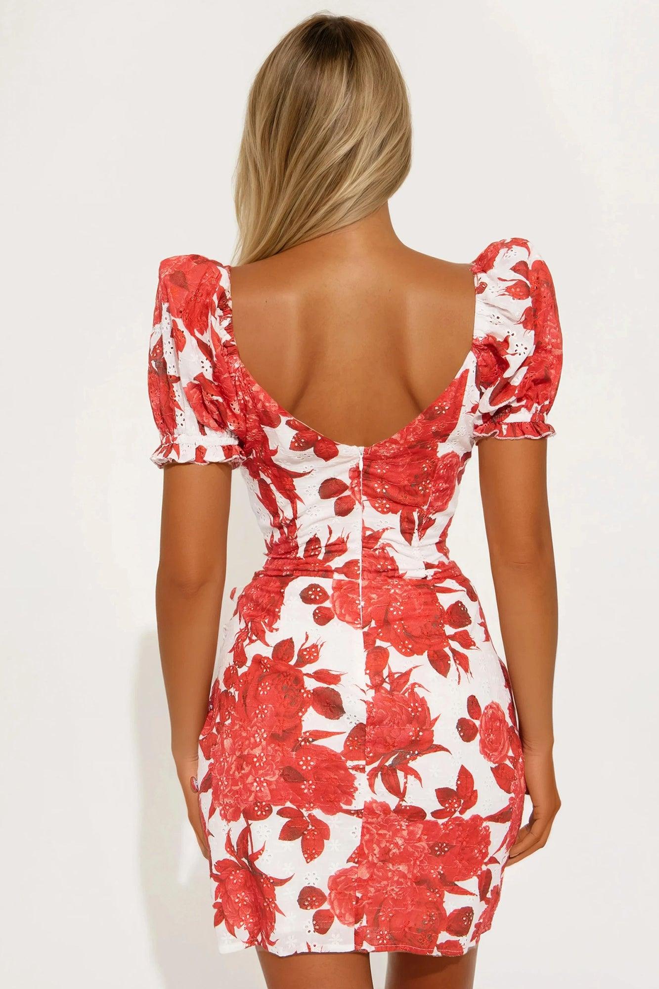 Darling Rose Floral Eyelet Mini Dress - Red/combo Product Image