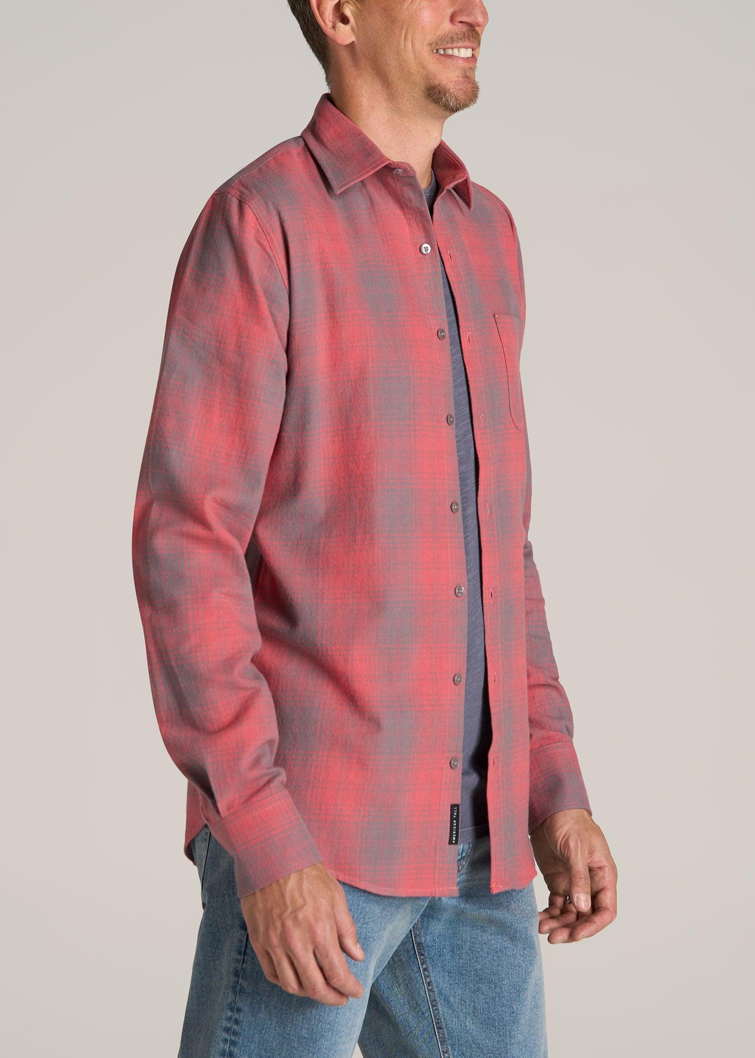 Nelson Flannel Shirt for Tall Men in Red and Grey Plaid Product Image