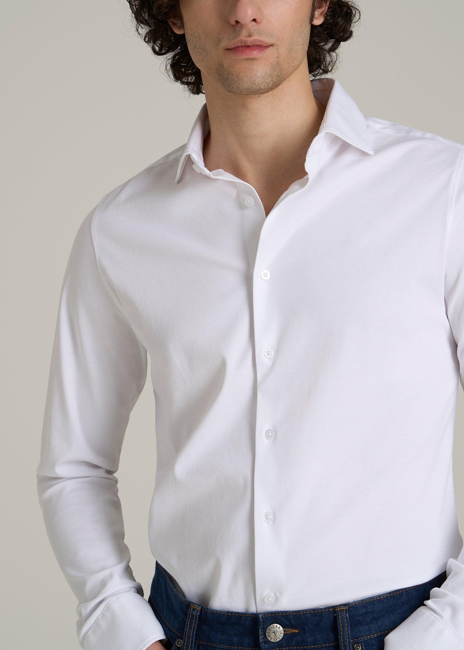 Stretch Jersey Dress Shirt for Tall Men in Optic White Male Product Image