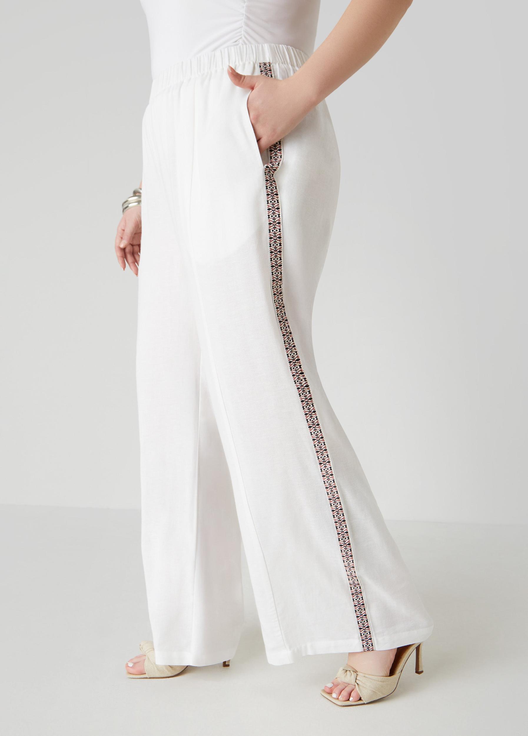 Plus Size Embroidered Linen Blend Pants Ashley Stewart Product Image