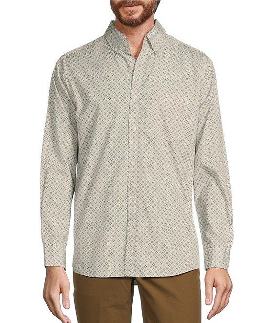 Roundtree & Yorke Long Sleeve Medallion Print Slub Sport Shirt Product Image