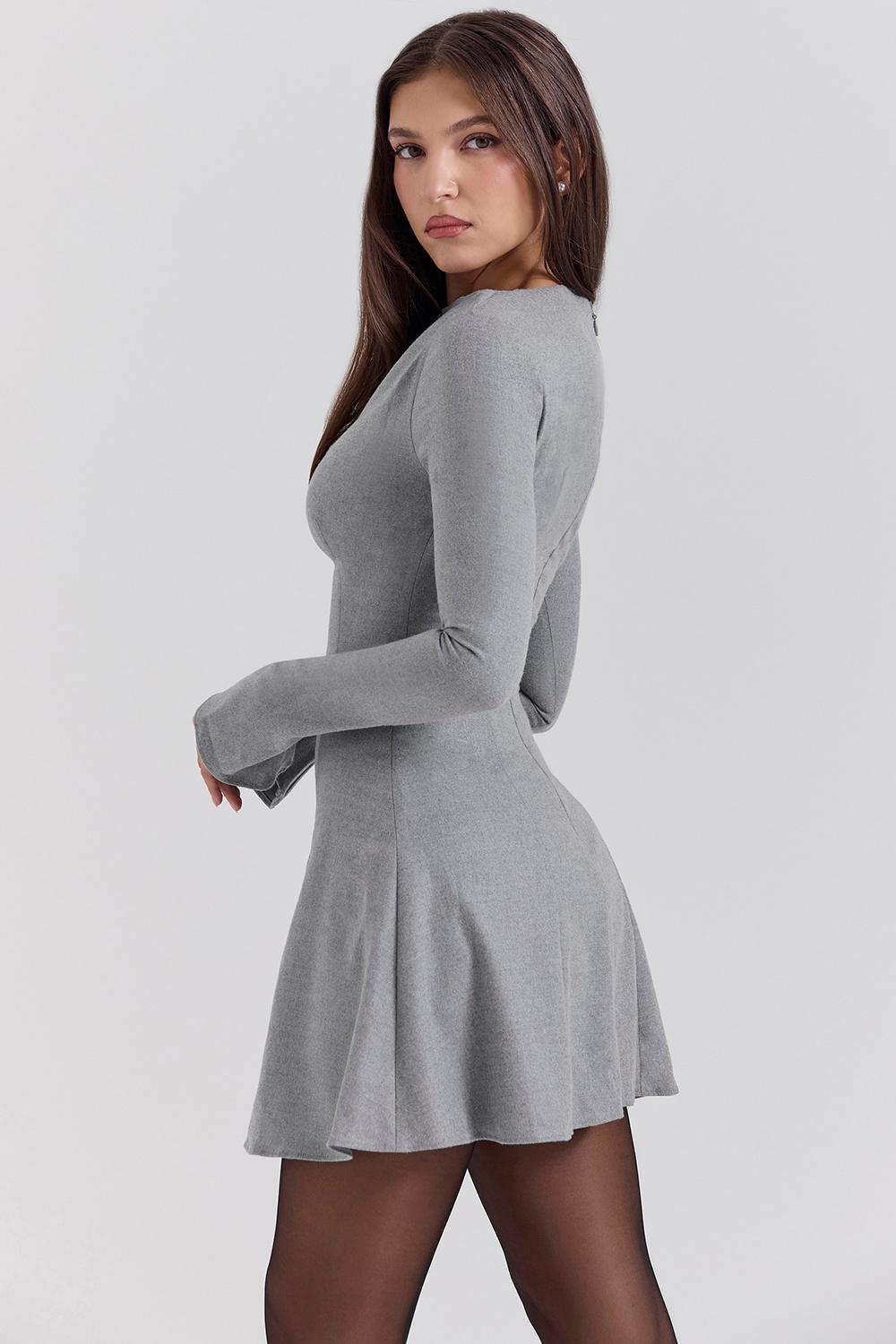 Angelique  grey a-line long sleeve mini  dress - sale Product Image