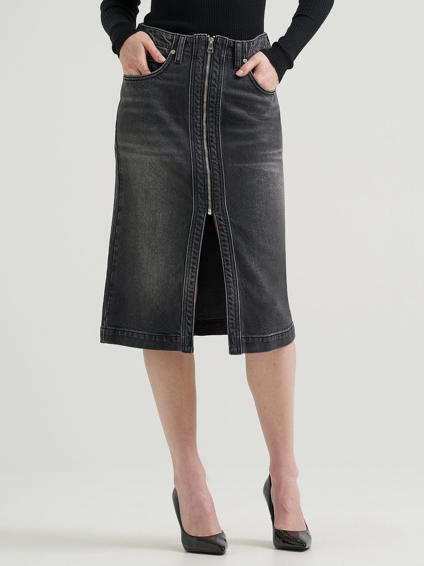 Women's High Rise Zip Front Denim Midi Skirt | Women's Skirts & Dresses | Lee® Product Image
