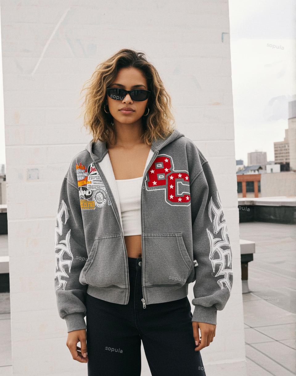 Men's Oversized Relaxed Graphic Vintage Washed Zip-Up Hoodie Product Image