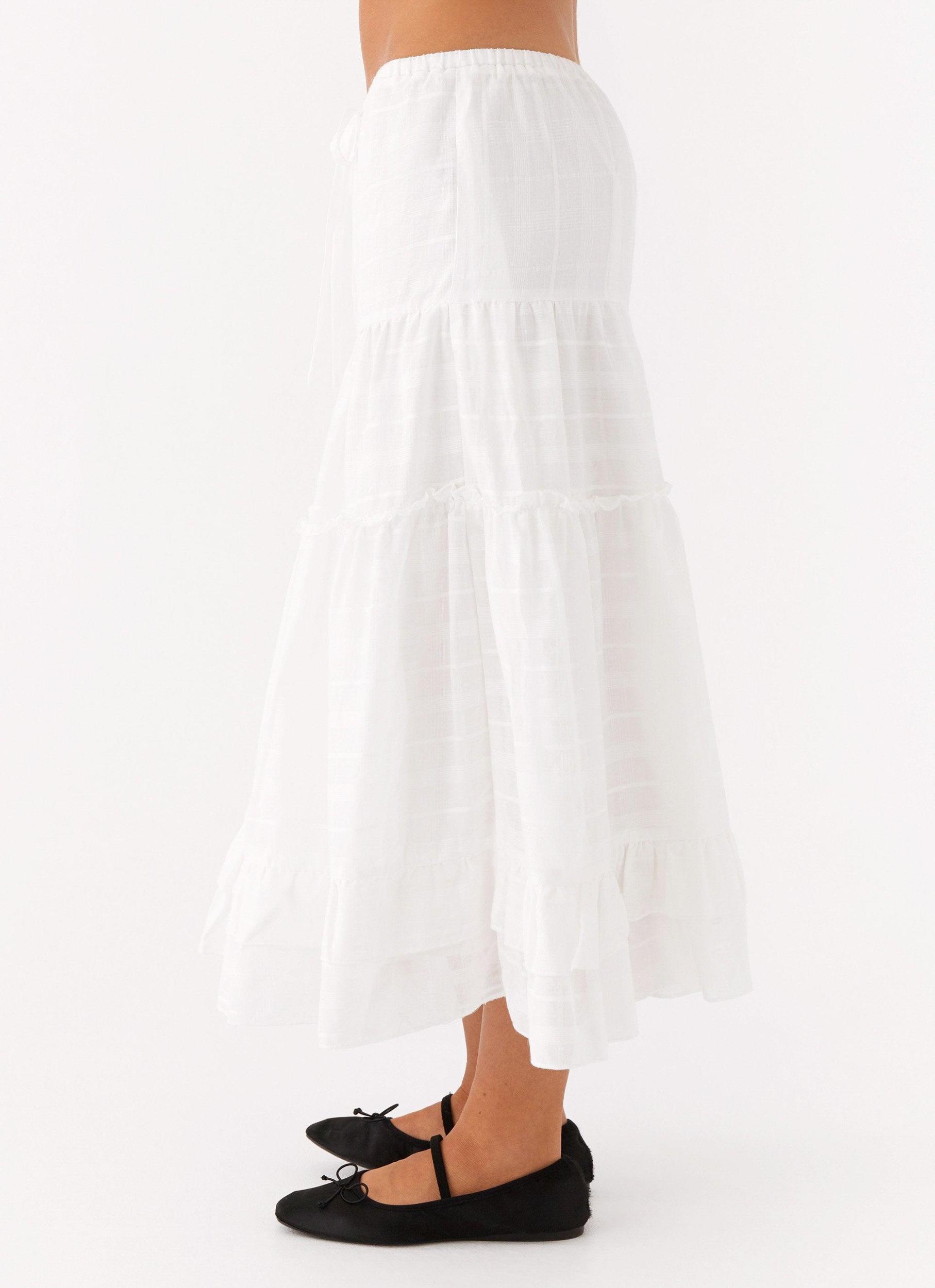 Beatrix Frill Midi Skirt - White Product Image