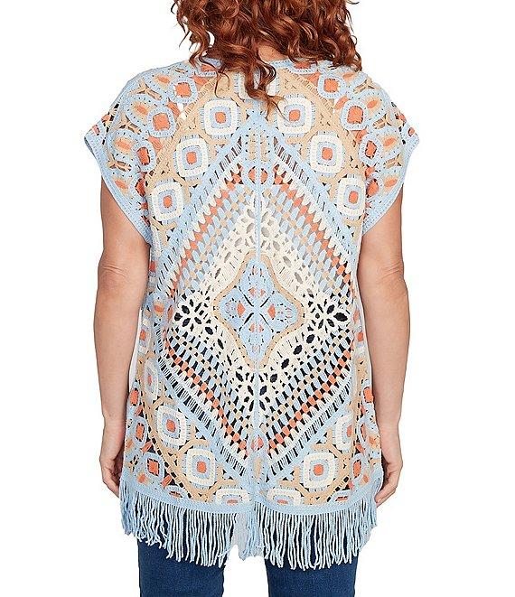 Ruby Rd. Crochet Geometric Cap Sleeve Open-Front Cardigan Product Image