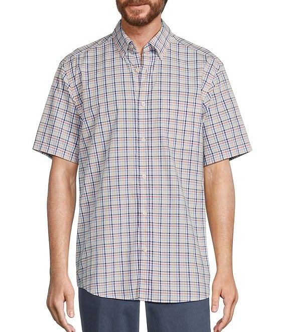 Roundtree & Yorke Short Sleeve Small Plaid Poplin Sport Shirt Product Image
