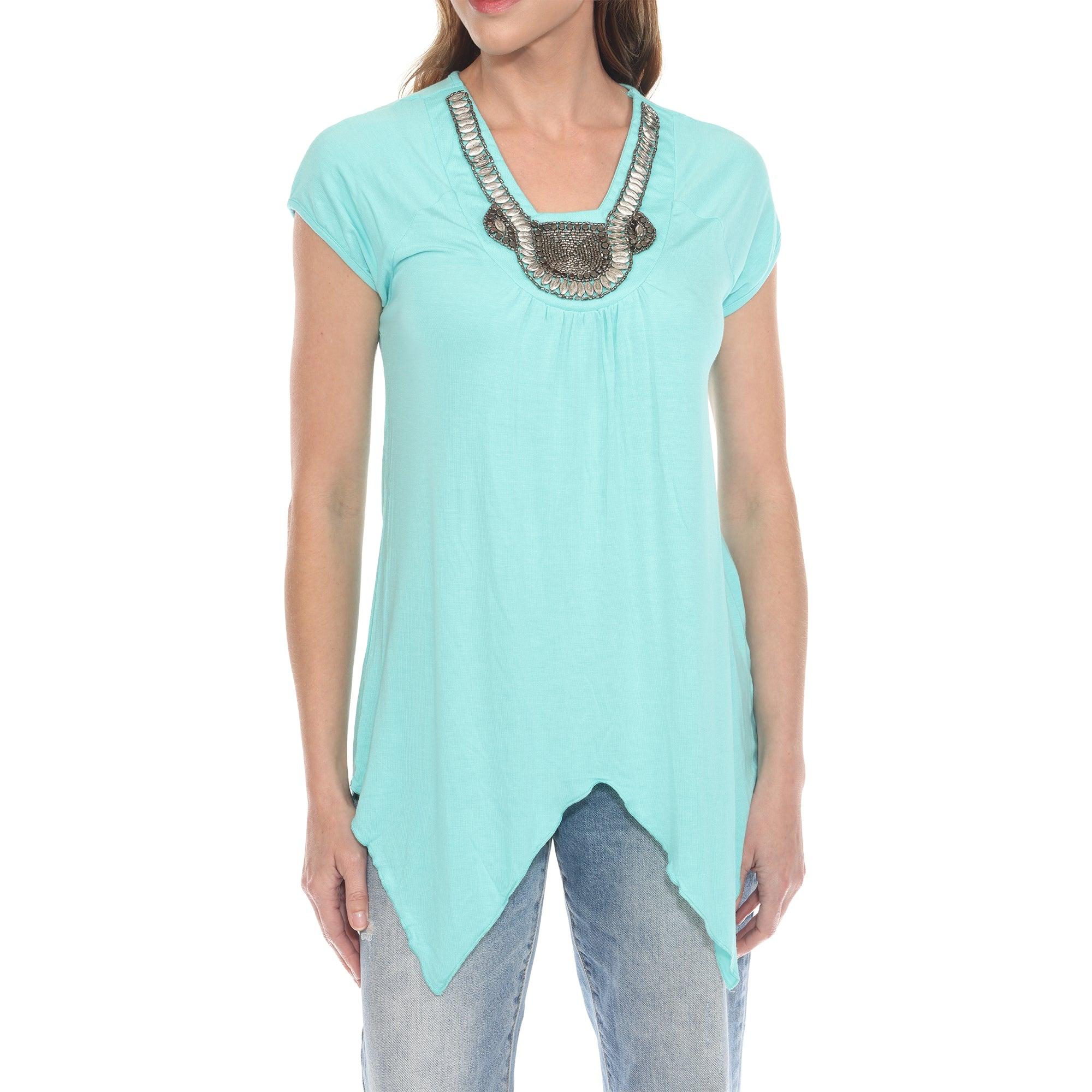 Mint Beaded Angled Hem Knit Top Product Image
