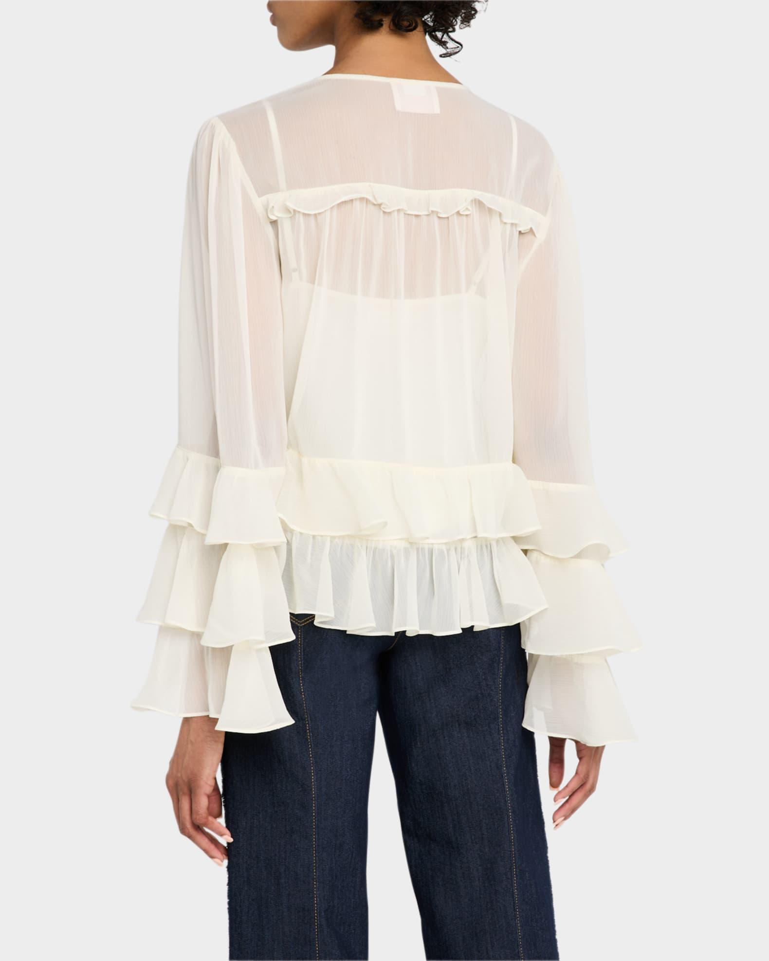 Steffina Ruffle Neck-Tie Long-Sleeve Top Product Image