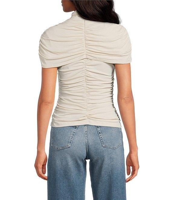 Susana Monaco Mock Neck Overlay Short Sleeve Gathered Top Product Image