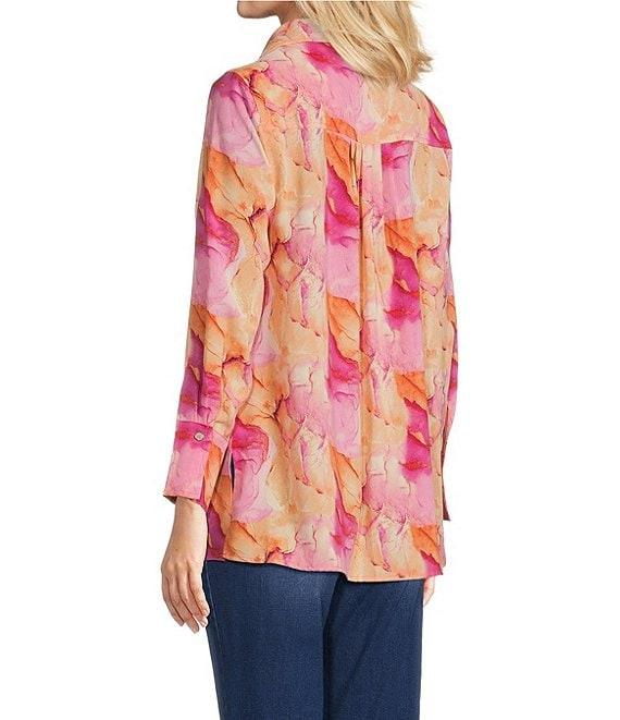 Calessa Desert Floral Print Point Collar Long Sleeve Button Front Shirt Product Image