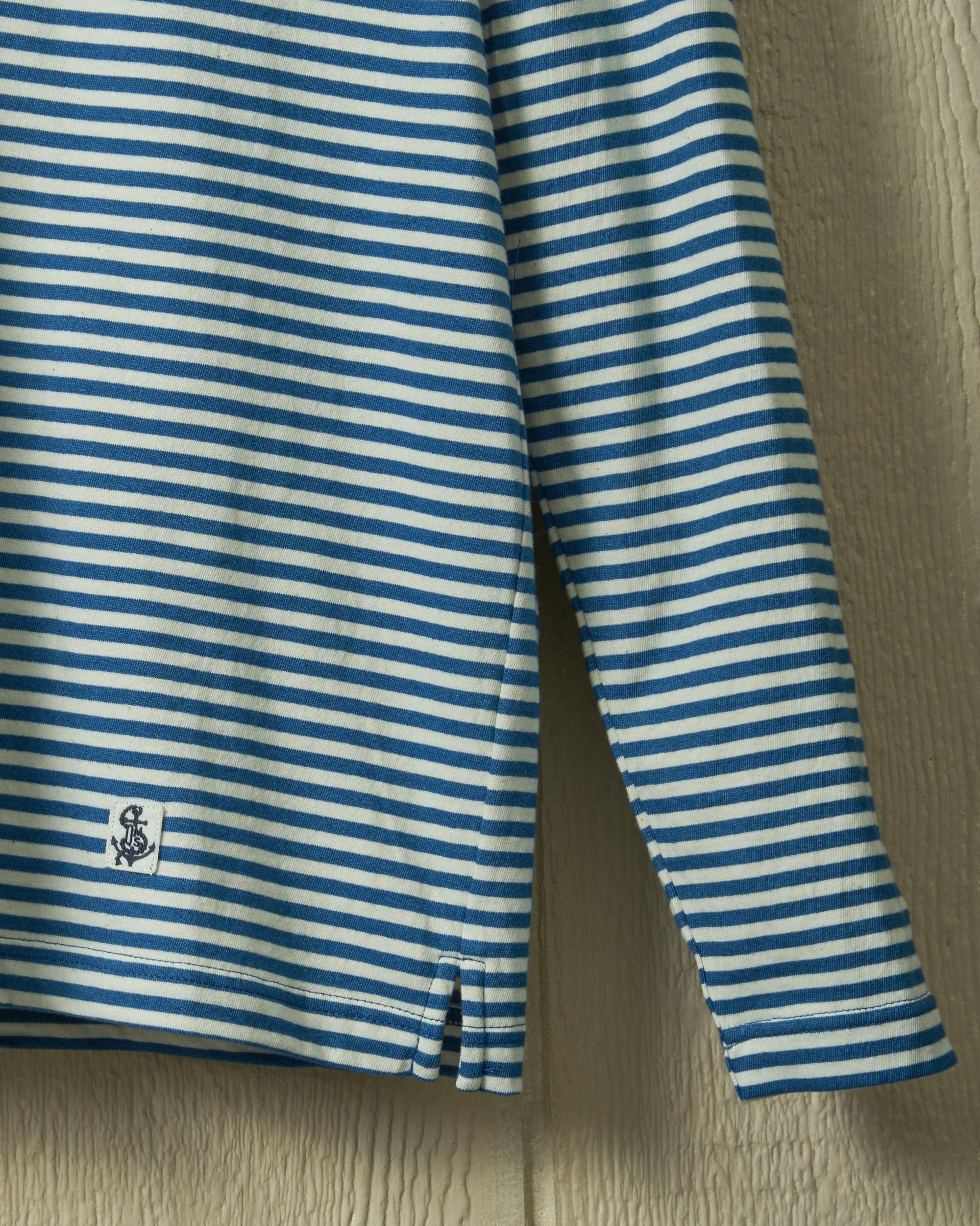 Long Sleeve Indigo Polo in Blue/White Stripe Product Image