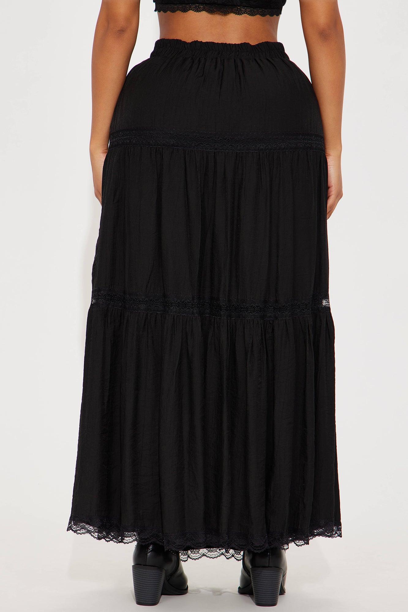 Natalia Tiered Gauze Maxi Skirt - Black Product Image