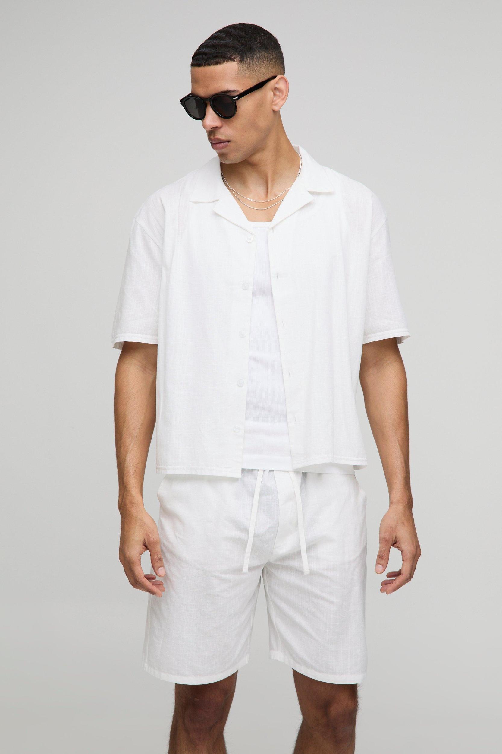 Oversized Boxy Linen Look Revere Shirt & Short Set | boohooMAN USA Product Image